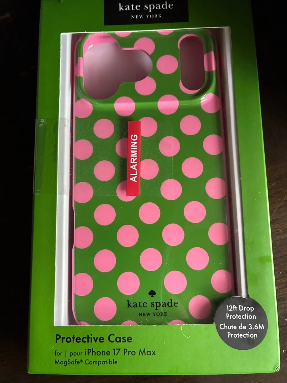 kate spade iPhone 17 Pro Max Protective Case — Green with Pink Polka Dots